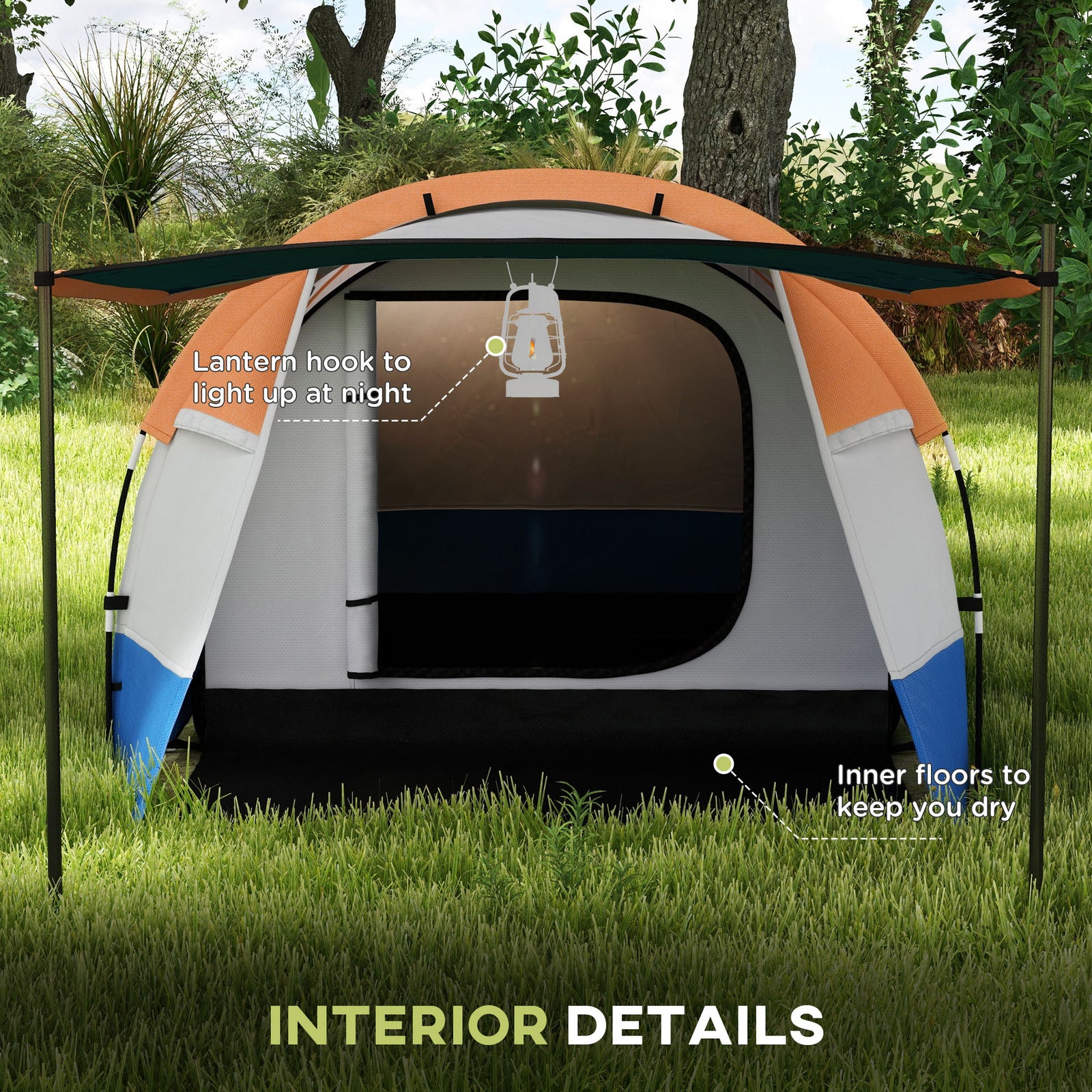 2-3 Man Camping Tunnel Tent With Bedroom And Living Room | Orange