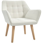 Velvet-feel Accent Chair With Arms Slanted Back Wood Legs | One Size | Cream