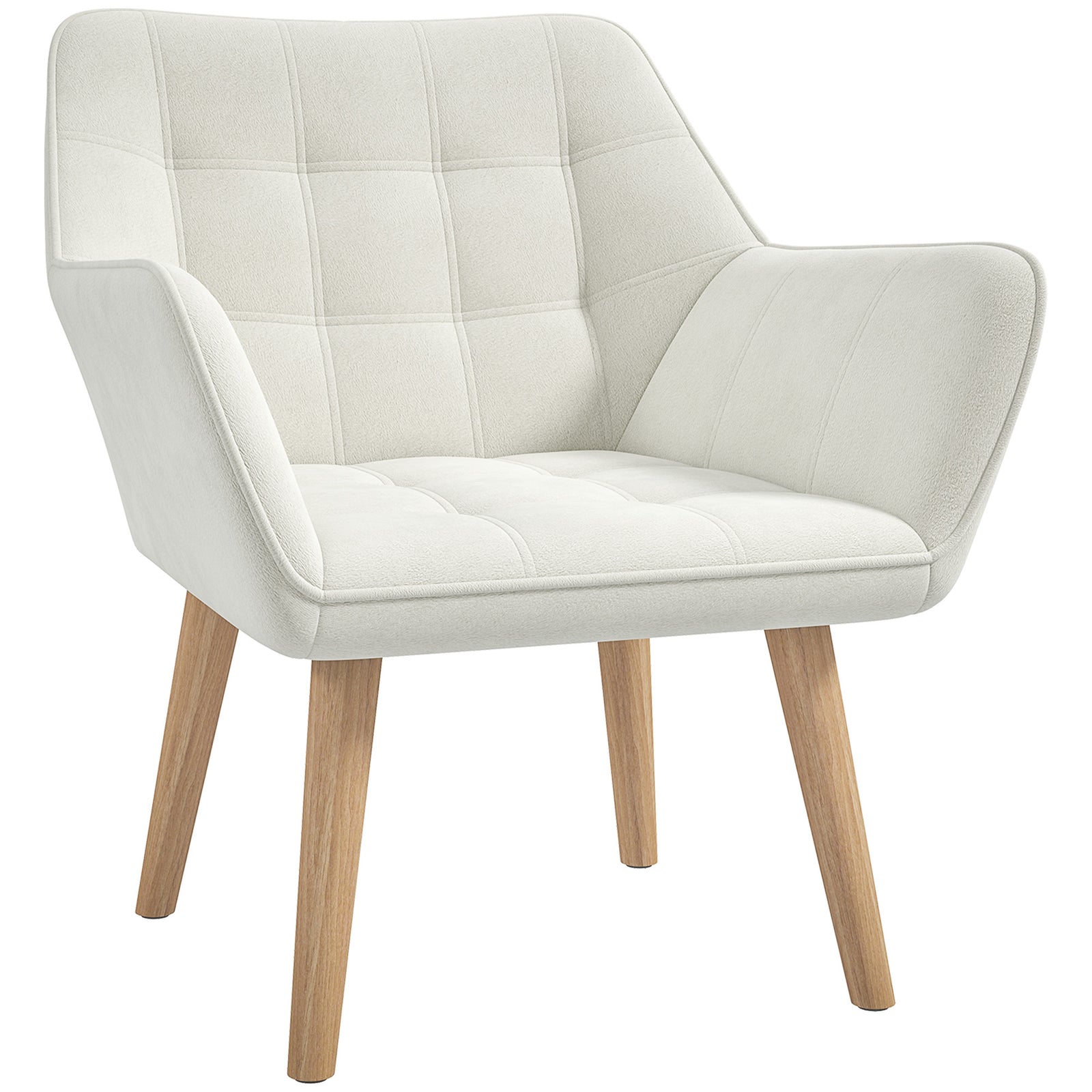 Velvet-feel Accent Chair With Arms Slanted Back Wood Legs | One Size | Cream