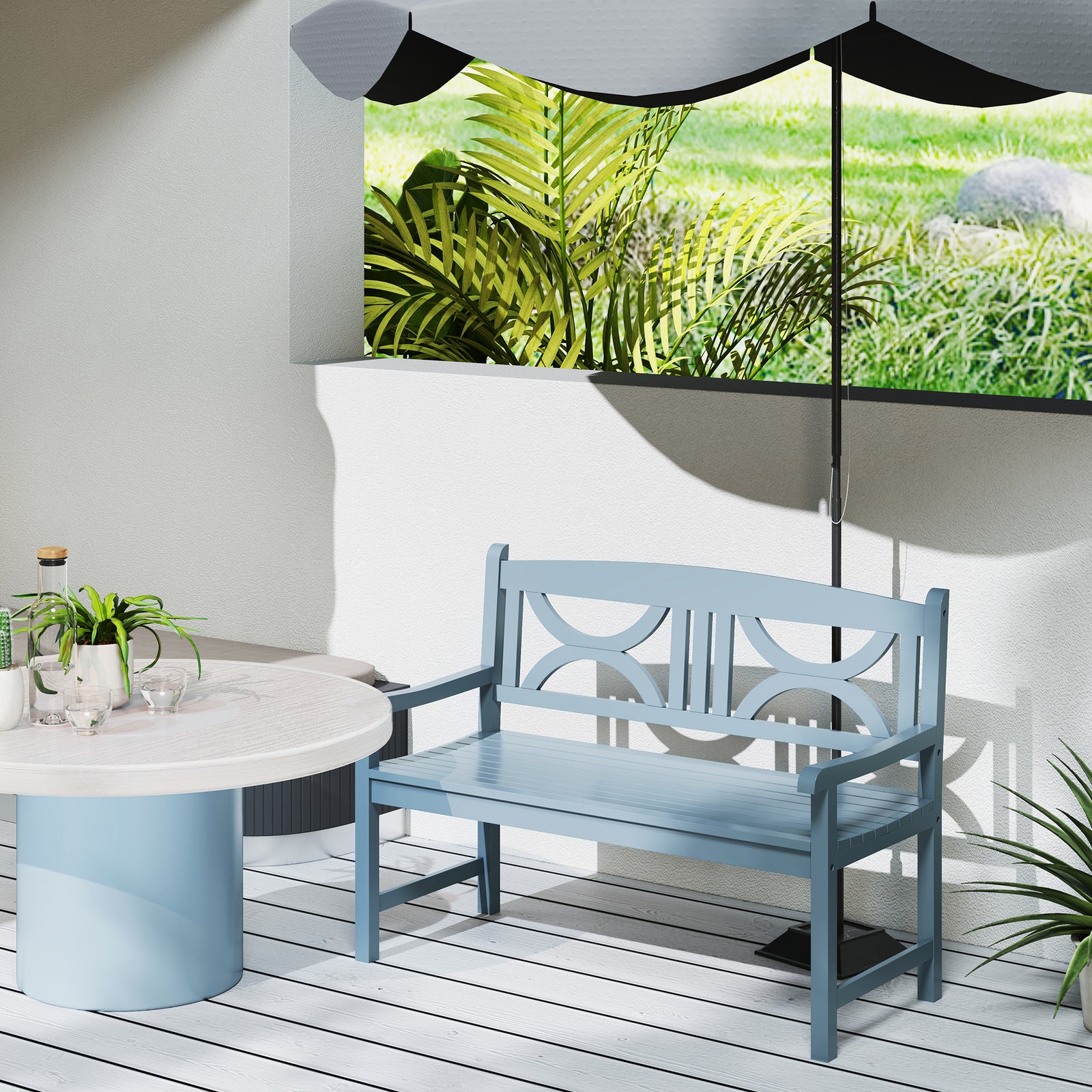 Wooden 2-seater Garden Bench, Grey