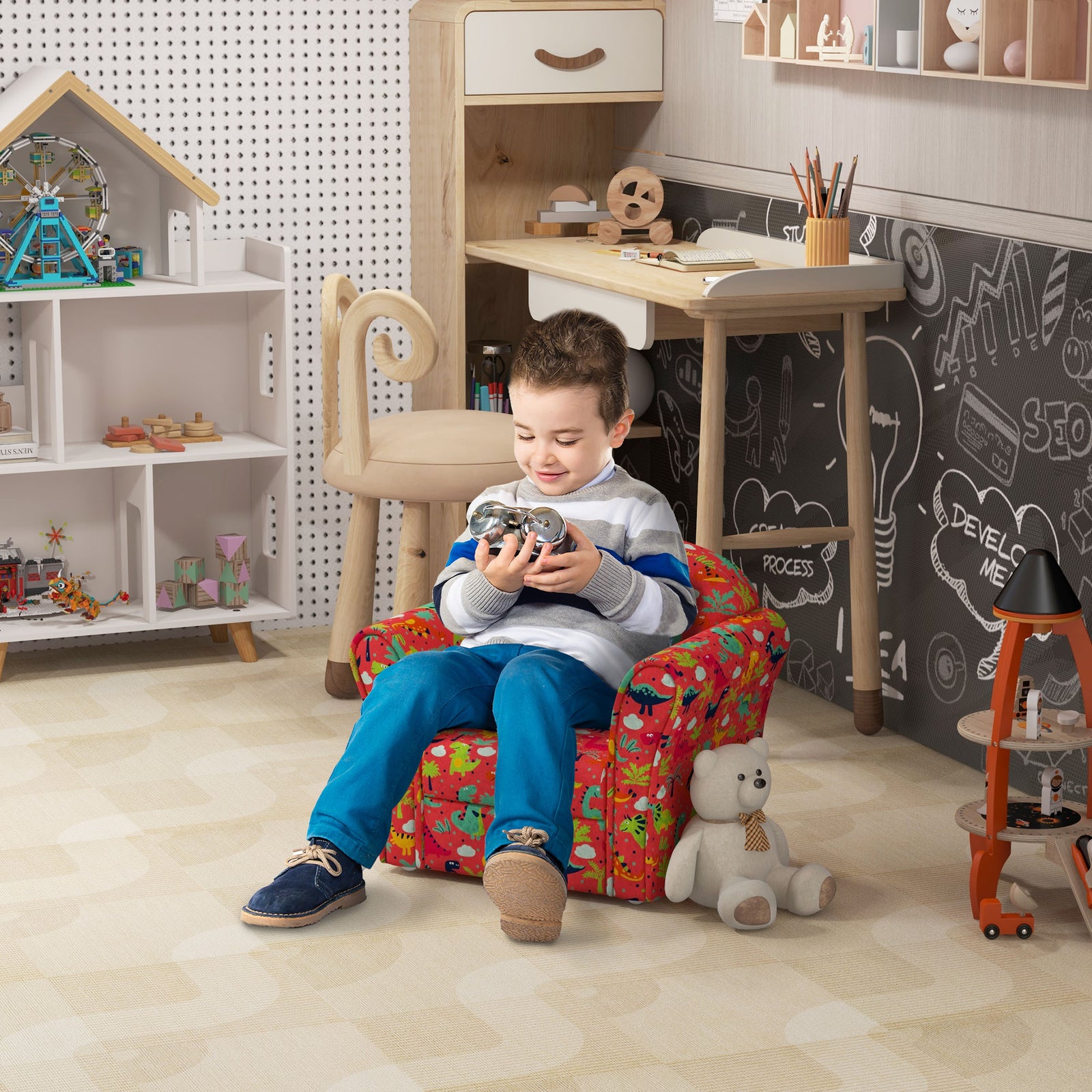 Kids Sofa Chair With Flamingo Design For Bedroom, Playroom | Red