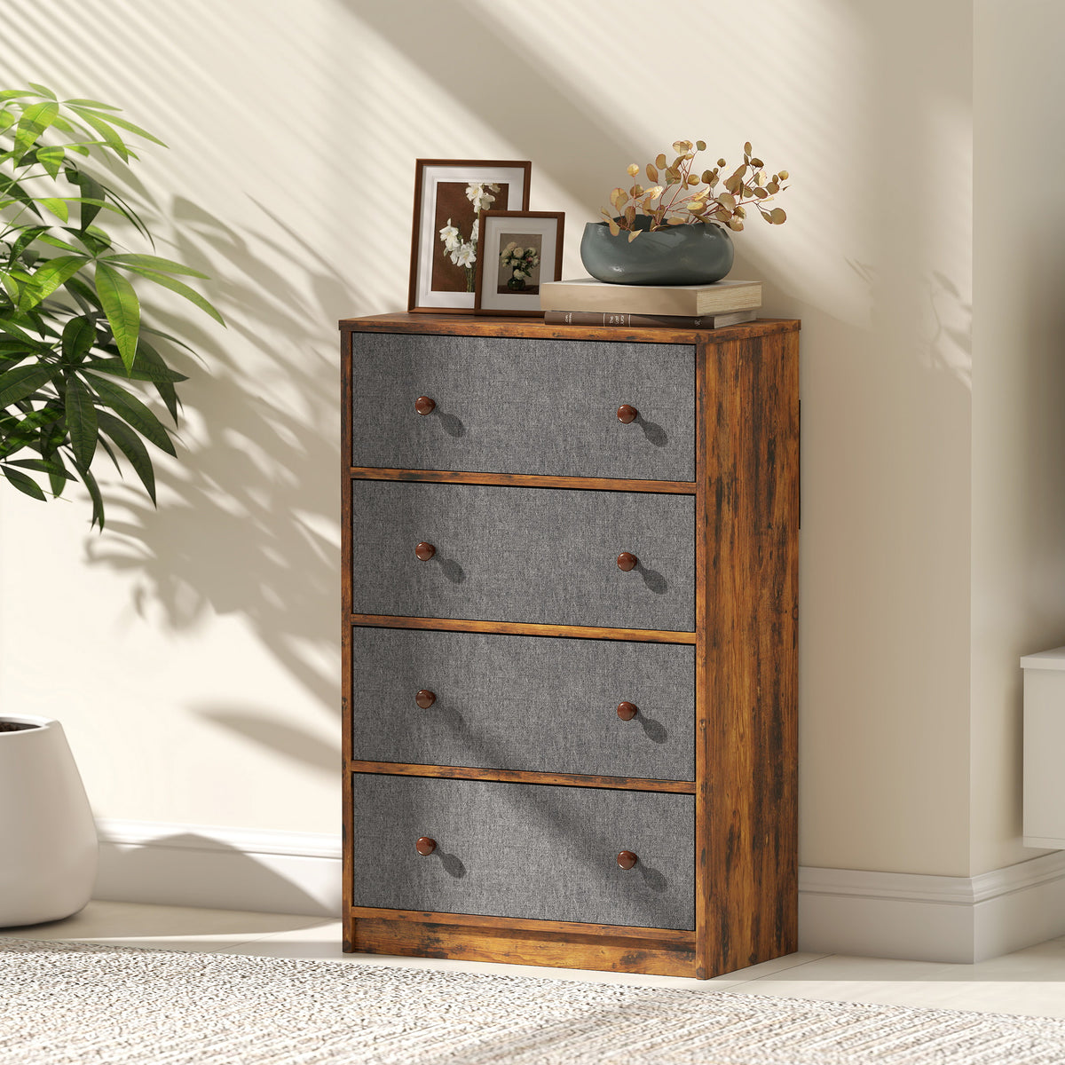HOMCOM Chest Of Drawers, 4 Drawer Dresser For Bedroom