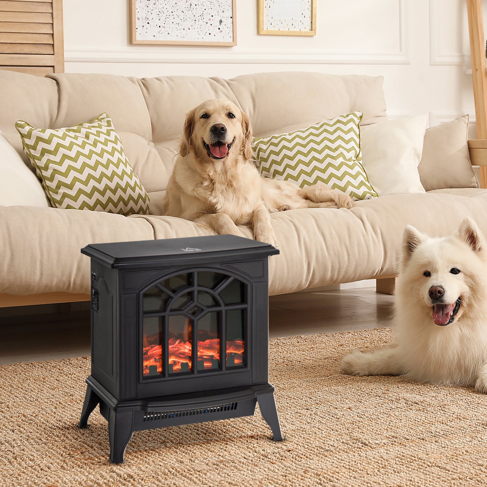 Freestanding Electric Fireplace Heater With Led Flame