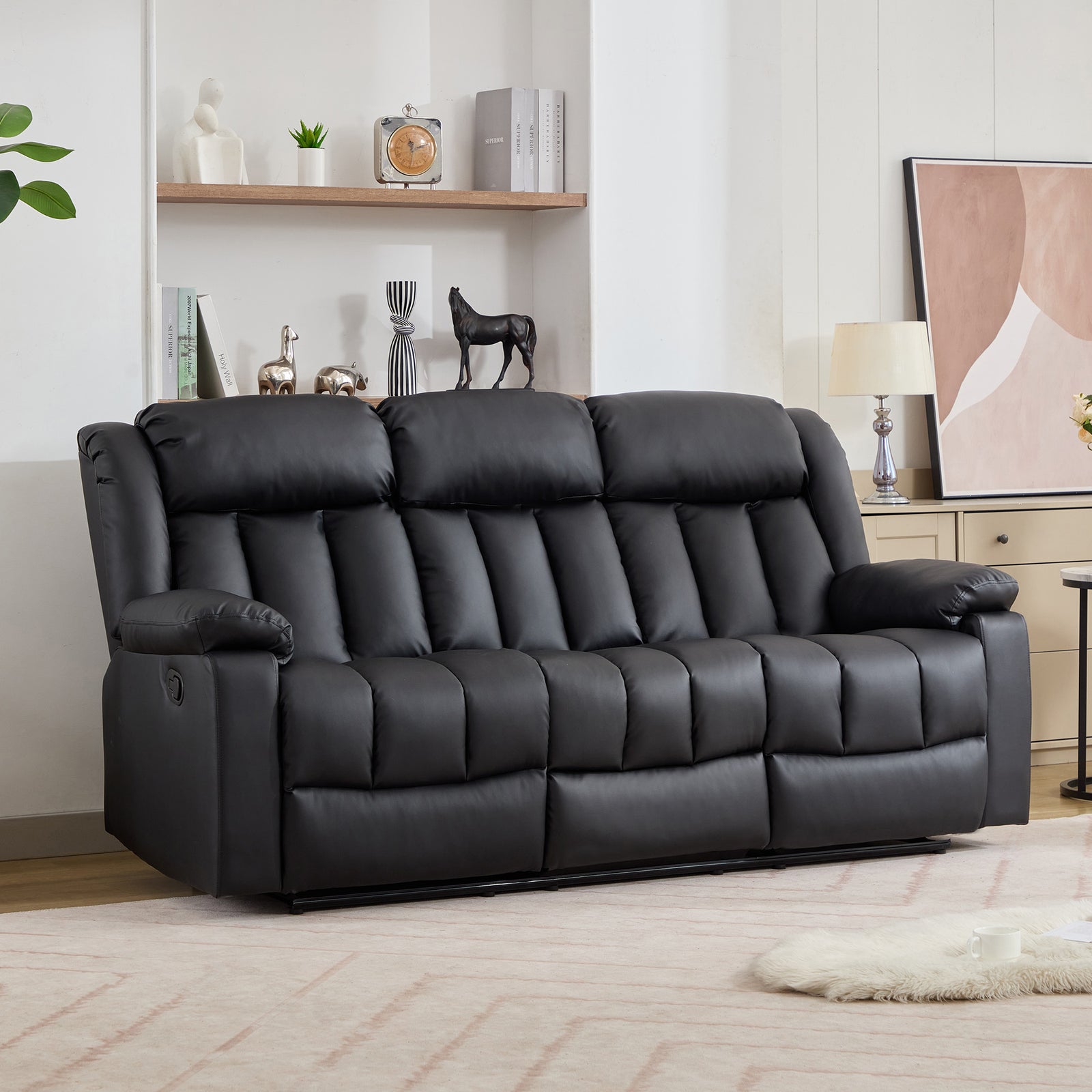 Sheridan 3 Seat Manual Recliner Sofa With Central Console | Black