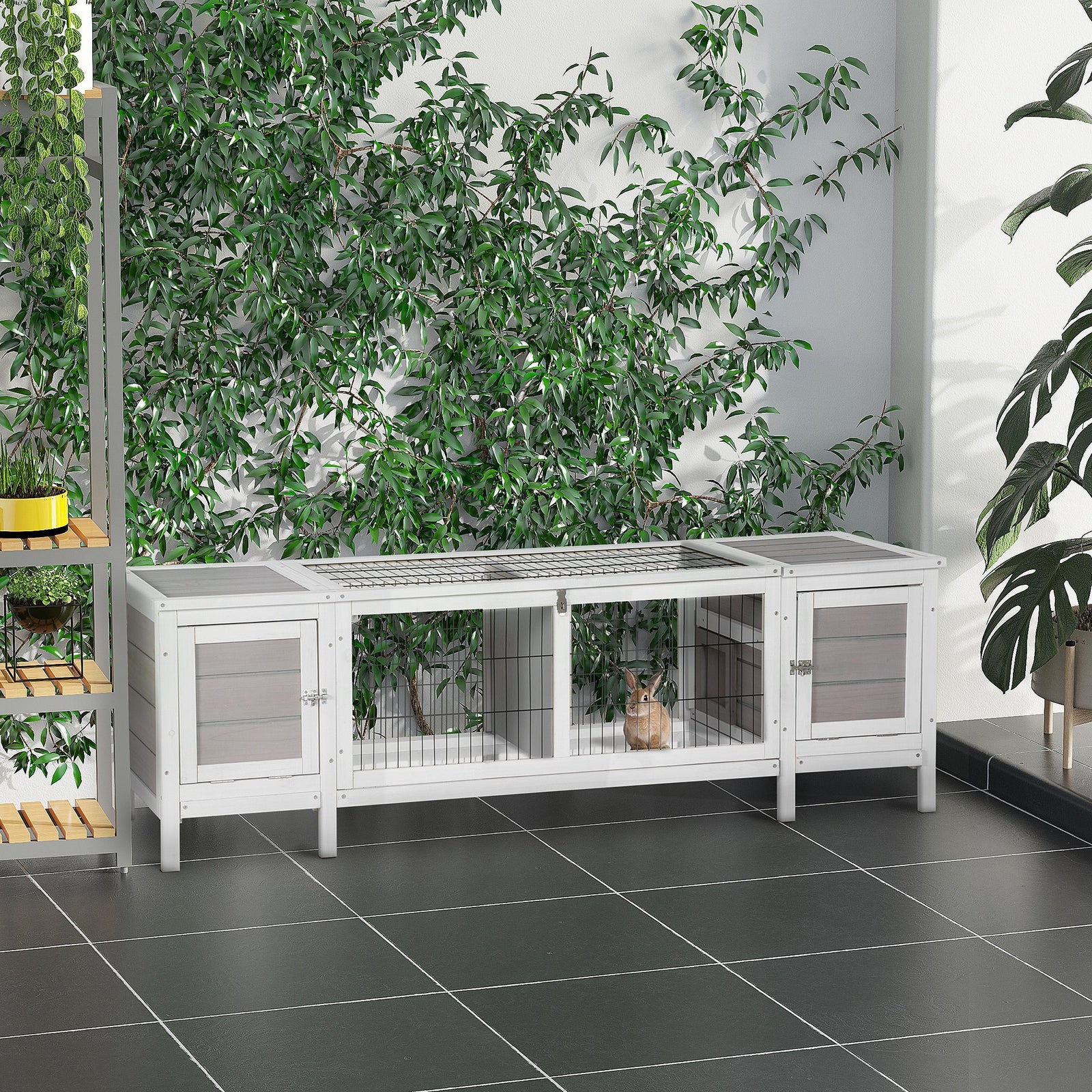 Rabbit Hutch Separable Guinea Pig Cage Bunny Run W/ Slide Out Tray 
Grey