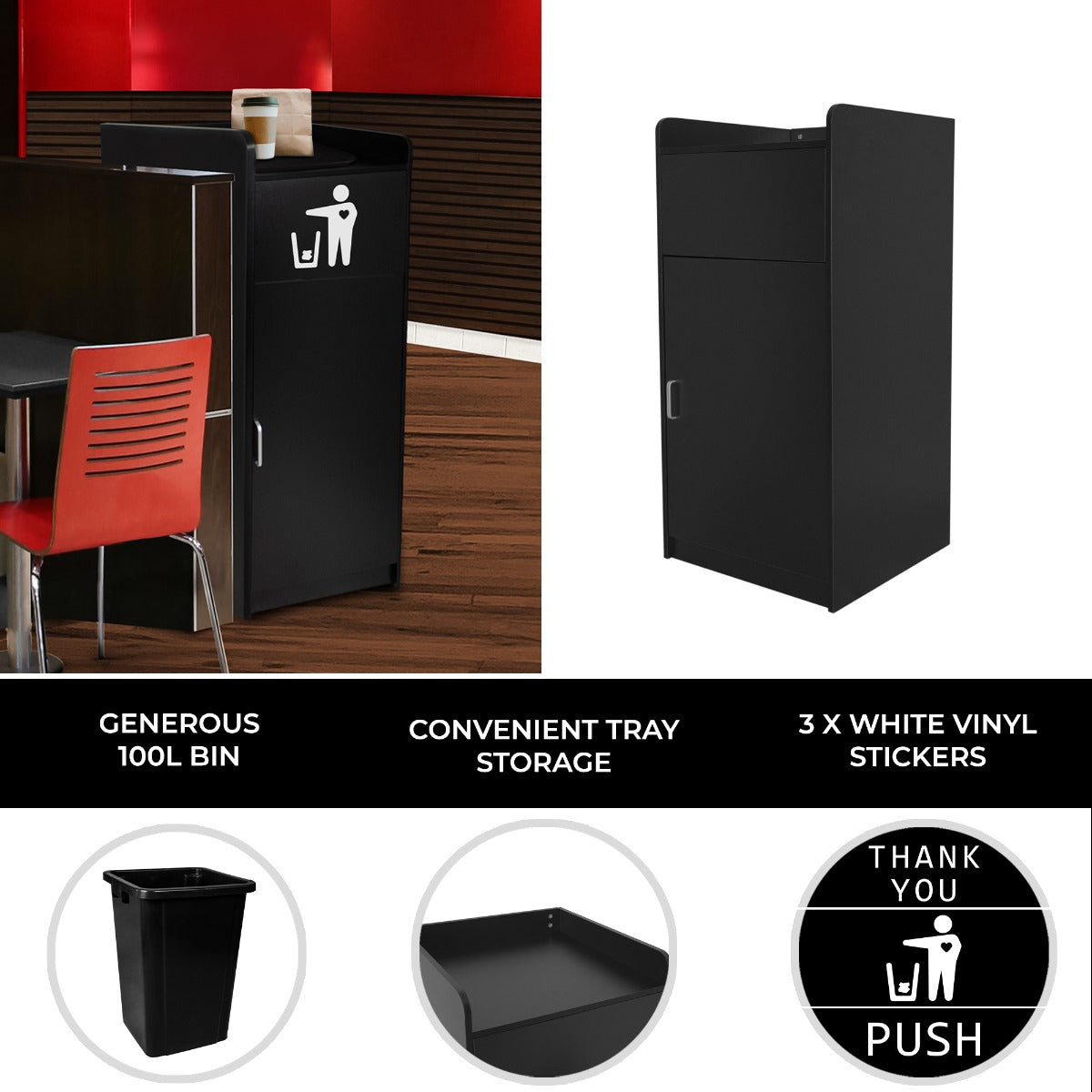 Wooden Litter Bin & Tray Stand | Black