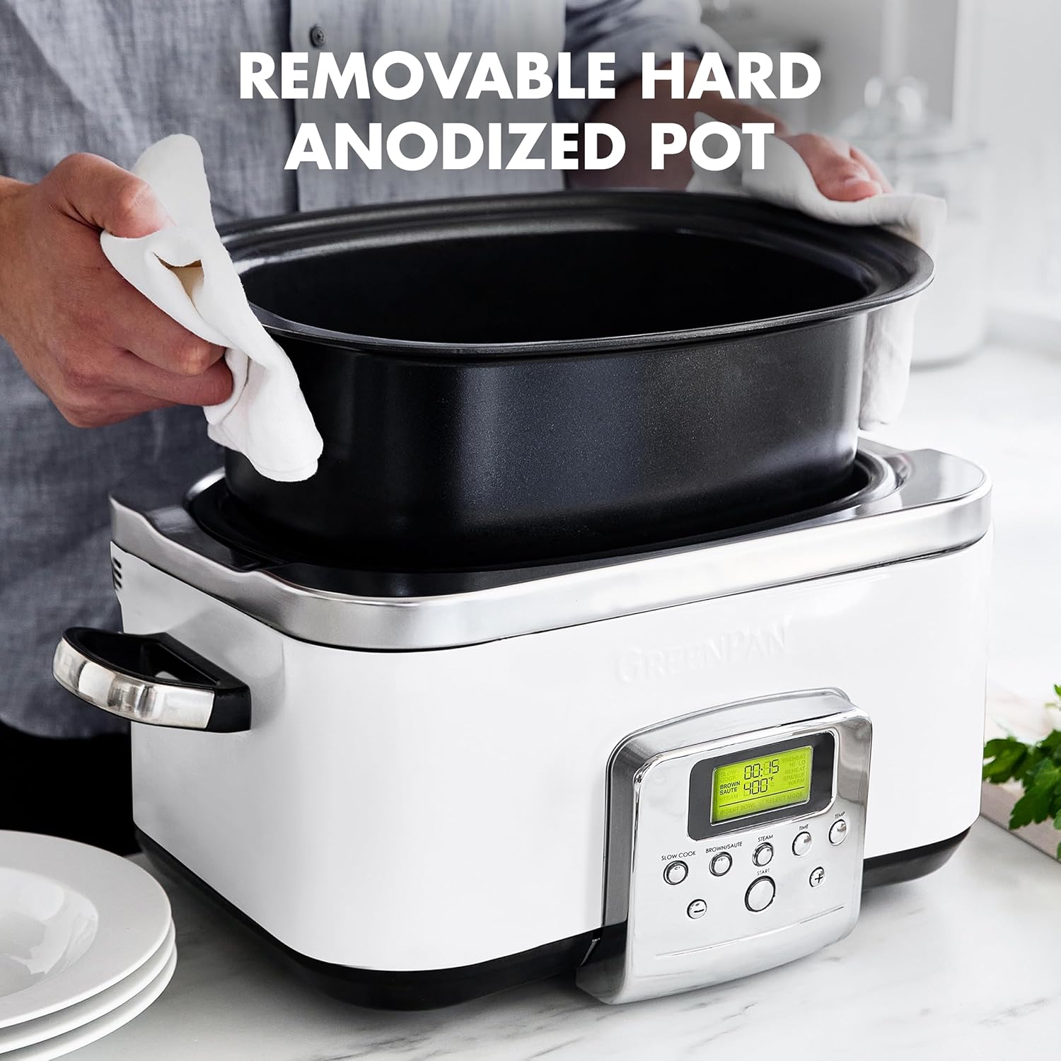Elite 8-in-1 6l Slowcooker With Pfas-free Ceramic Non-stick Coating | Cream