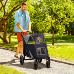 Foldable Dog Carriage W/ Universal Wheels, Shock Absorber | Black