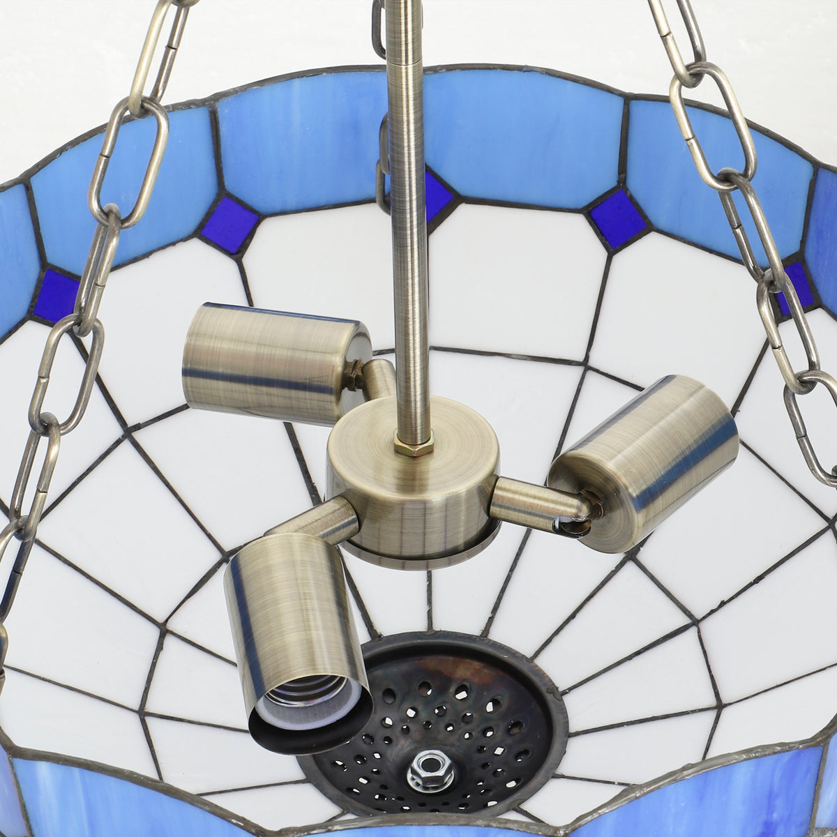 Ceiling Light, Vintage Tiffany Style Chandelier With 3 E27 Sockets | Blue