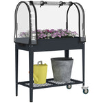 Raised Planter With Greenhouse & Wheels Dark Grey