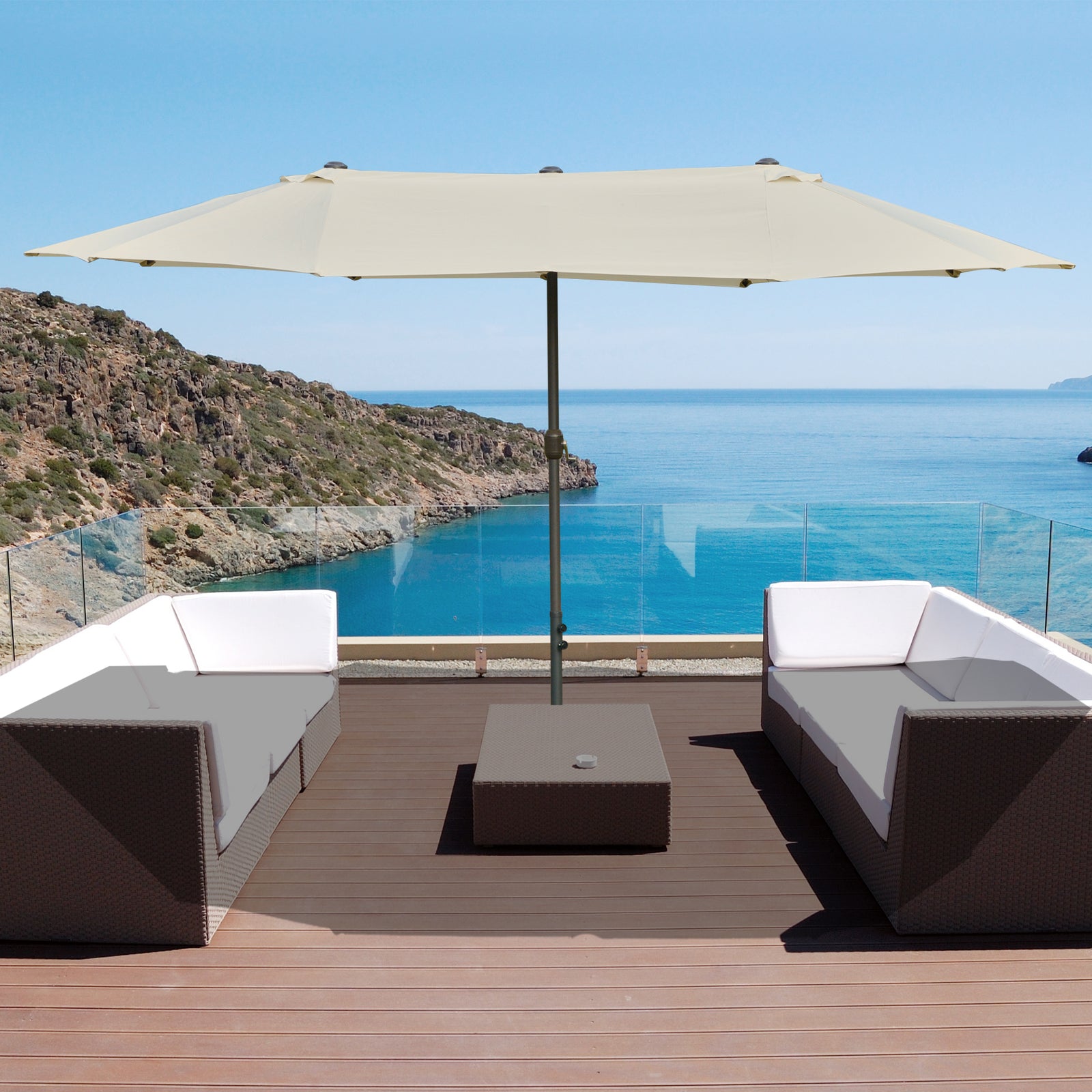 4.6m Double-sided Sun Umbrella W/ Base | Cream