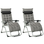 2 Pcs Reclining Zero Gravity Chair Folding Lounger Cushion | Dark Grey