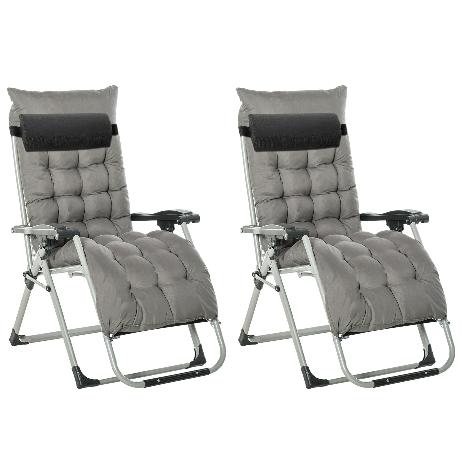 2 Pcs Reclining Zero Gravity Chair Folding Lounger Cushion | Dark Grey