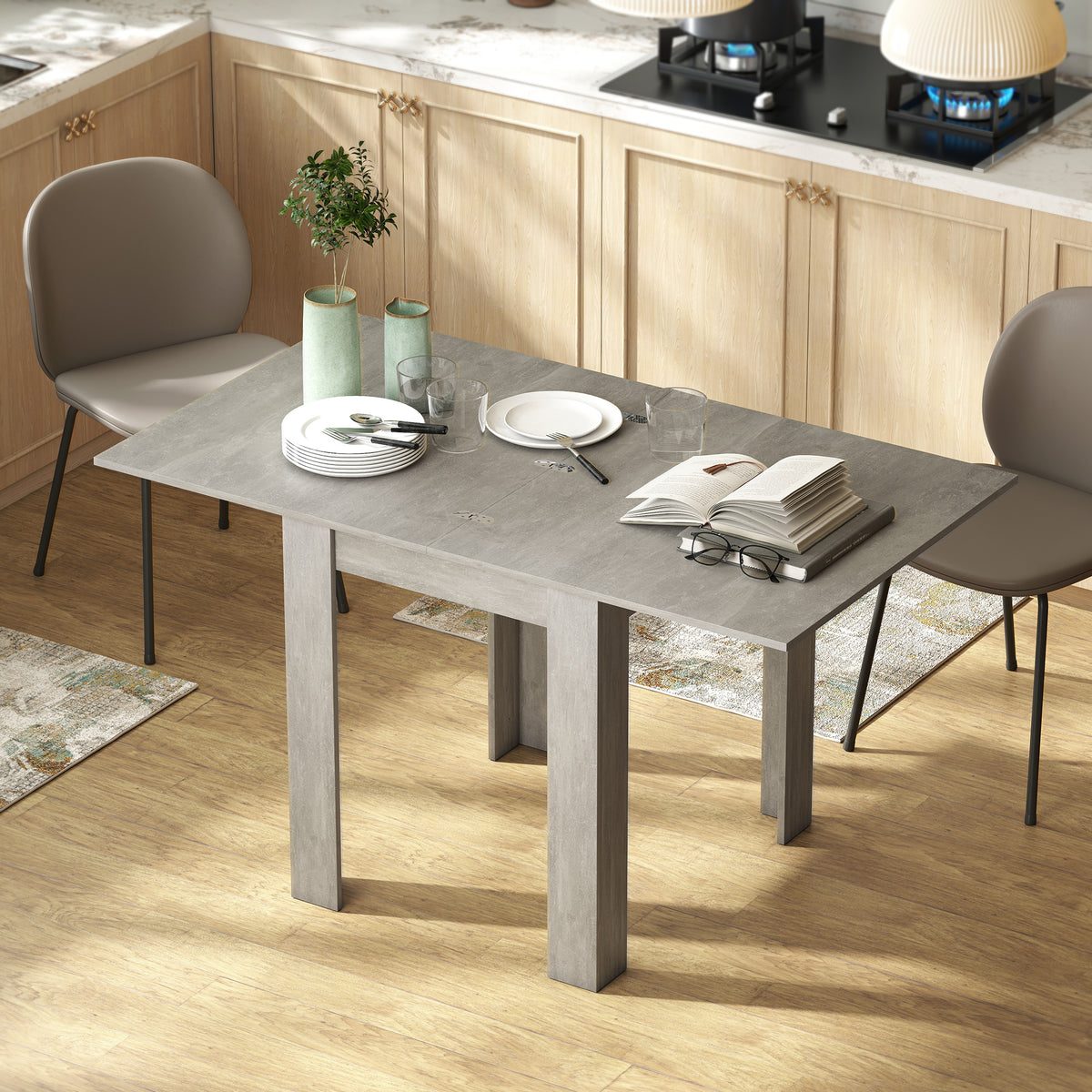 HOMCOM Folding Dining Table For 4-6, Drop Leaf Table For Small Spaces, Grey