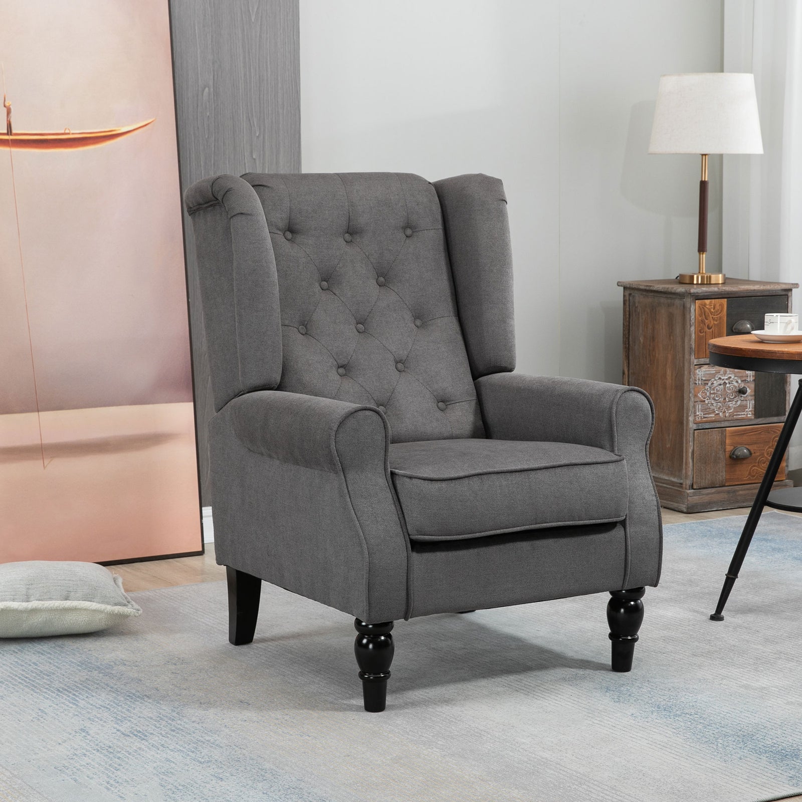Accent Armchair Home Furniture Retro Tufted Club Wood | One Size | Dark Gray