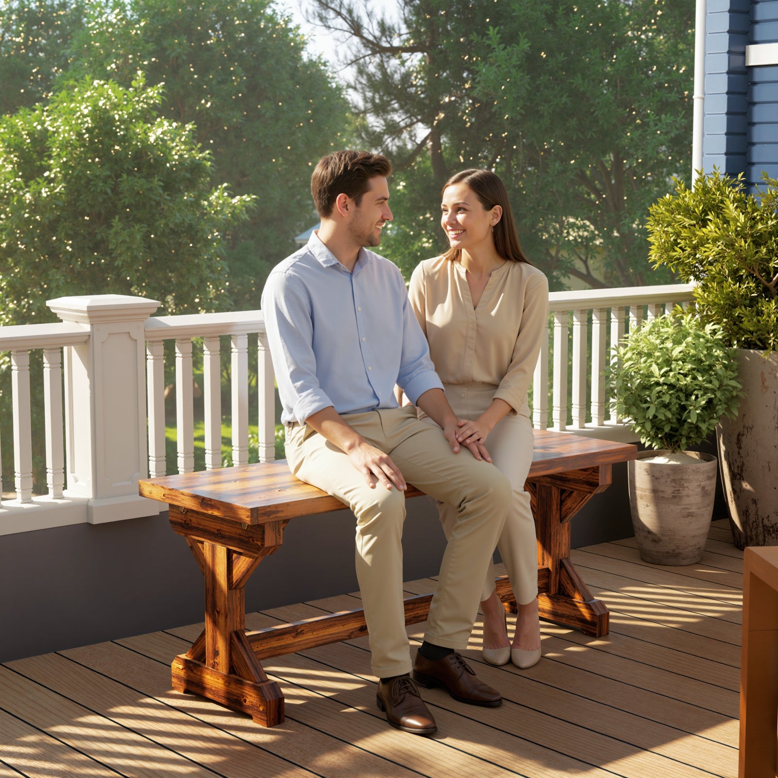 Outsunny Wooden Garden Bench, Rustic Backless Outdoor Loveseat, Carbonised