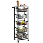 HOMCOM 5-tier Kitchen Island On Wheels With 5 Pull-out Baskets, Light Grey