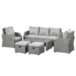 Cushioned Rattan Wicker Sofa, Recliner, Footstool, Table Set | Light Slate Gray