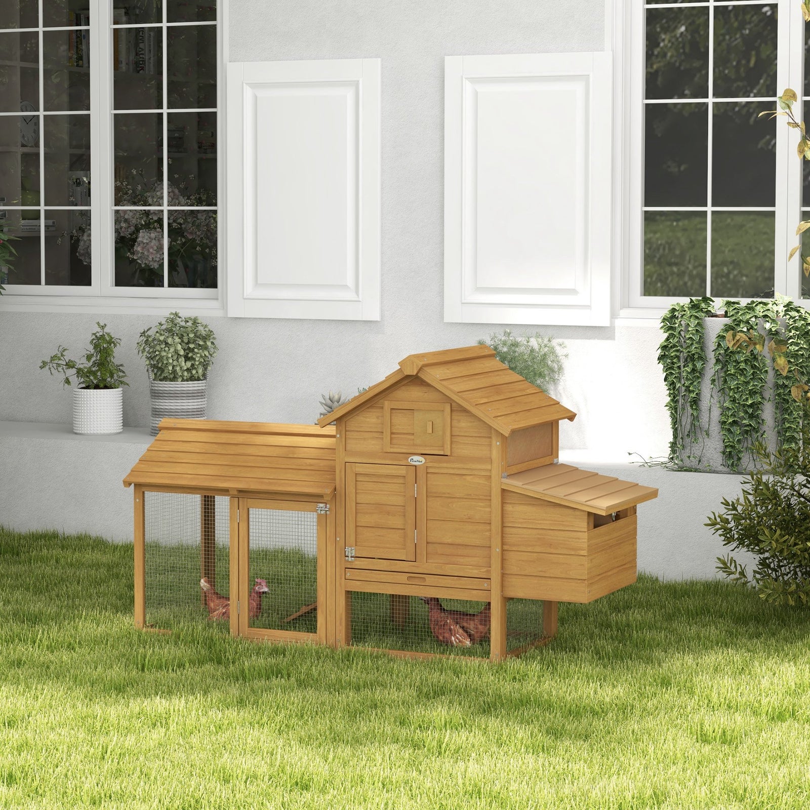 Pawhut Chicken Coop Hen Cage Small Animal Hutch Nesting Box Outdoor Run | Brown