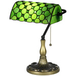 Stained Glass Table Lamp, Vintage Lamp With Green Shade