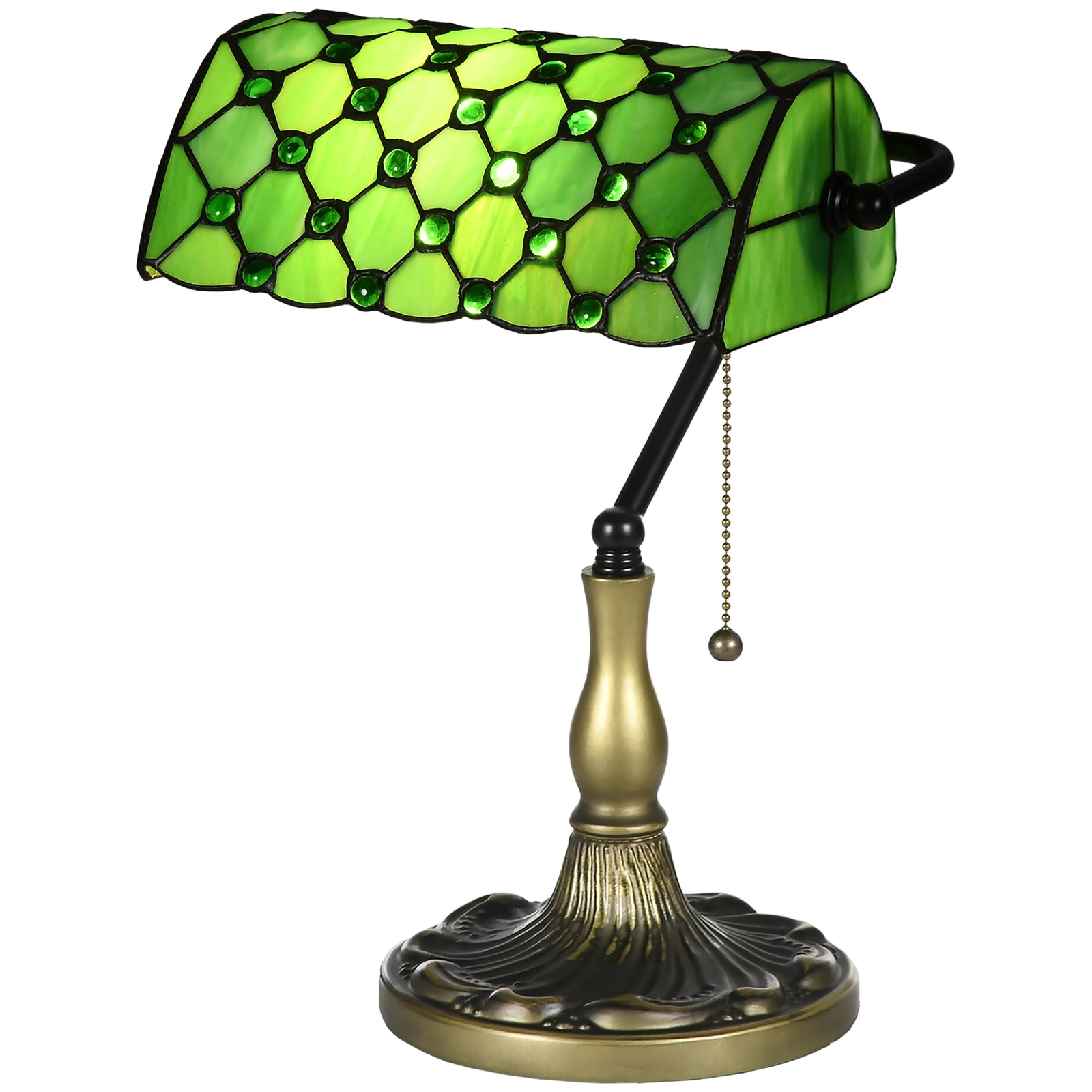 Stained Glass Table Lamp, Vintage Lamp With Green Shade