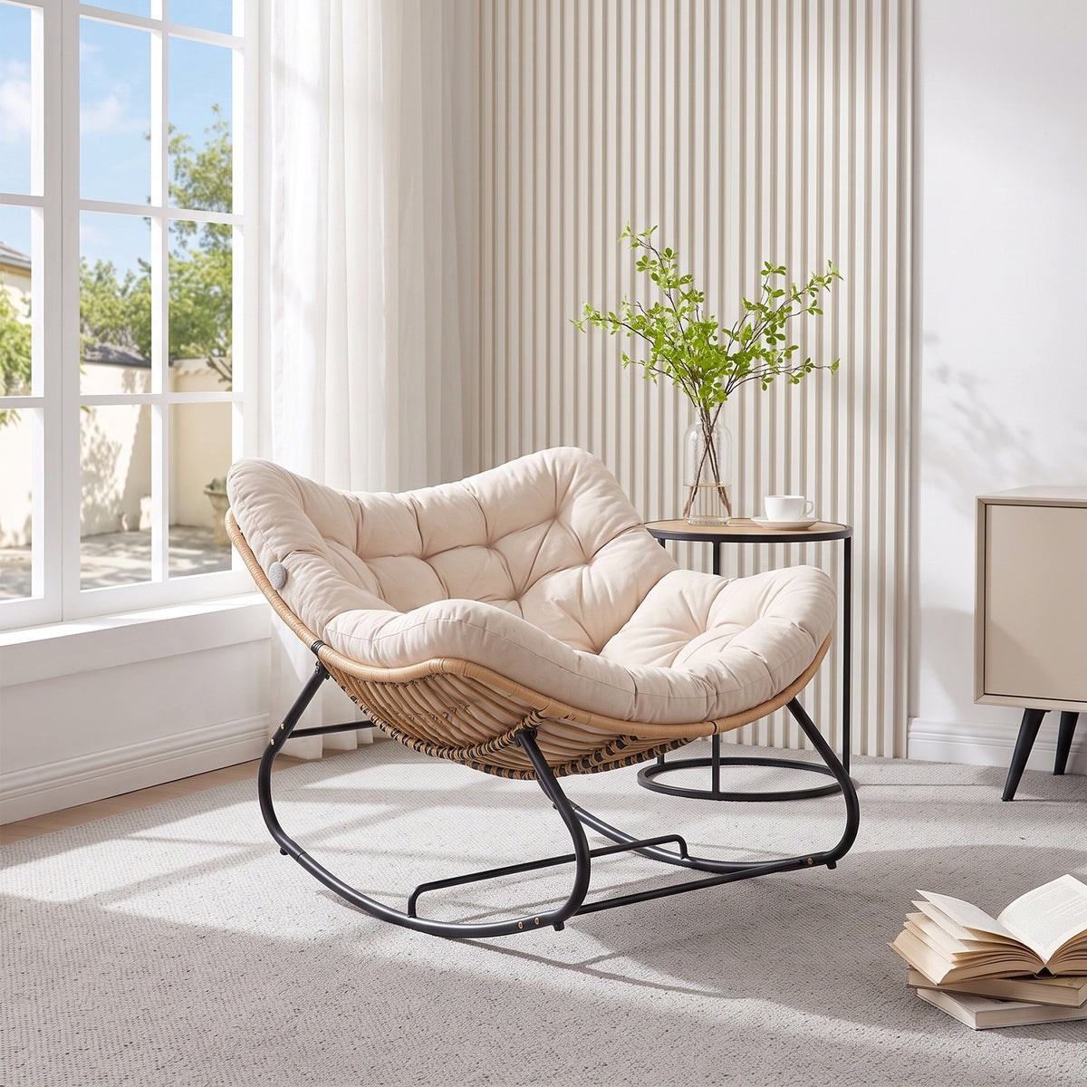Modern Rocking Chair with Cushion – Compact | Beige