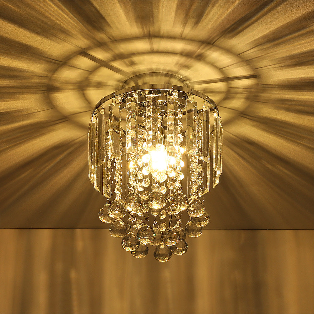 Modern 23cm Dia Chandelier Droplet Crystal Ball Chrome Mount Ceiling Light Fixture