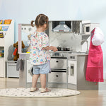 Toy Kitchen Playset W/ Running Water, Apron And Chef Hat - Grey