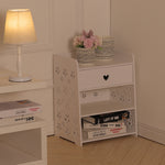 Hollow Carved Flower Pattern Side Table Nightstand With Drawer For Bedroom