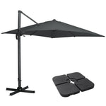 Large Square Patio Parasol With Durable Polyester Canopy, Pa Waterproof Coating, Adjustable Height, 360° Foot Pedal Rotation With Cross Base & Square Base | One Size | Dark Gray