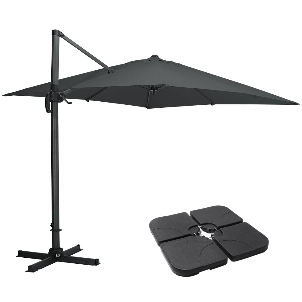 Large Square Patio Parasol With Durable Polyester Canopy, Pa Waterproof Coating, Adjustable Height, 360° Foot Pedal Rotation With Cross Base & Square Base | One Size | Dark Gray