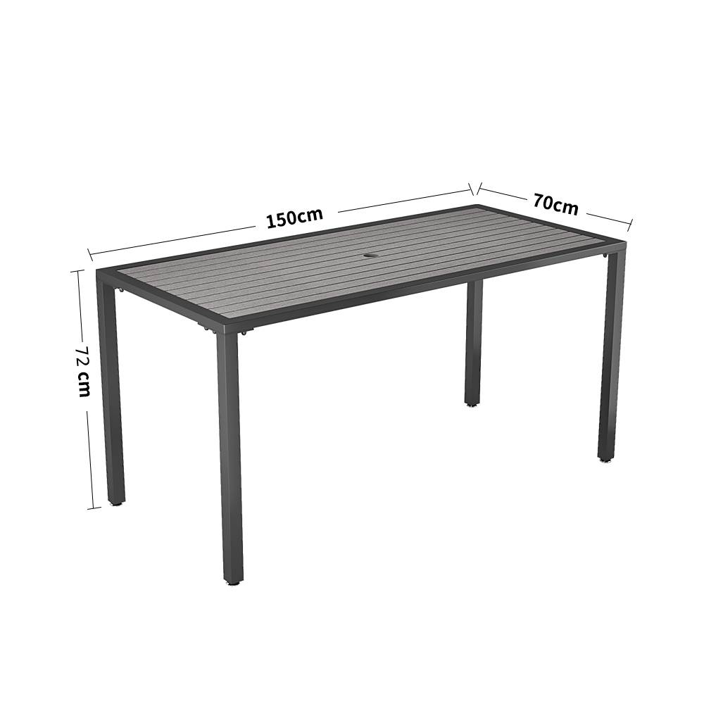Rectangular Outdoor Dining Table With Parasol Hole Grey - 150w X 70d X 72h Cm