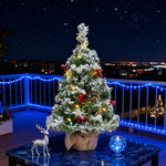 Mini Led Christmas Tree With Lifelike Pine Branches, Red Berries & Pinecones, Linen Base, 42cm Tabletop Holiday Decor
