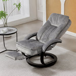 Manual Recliner Armchair With Footrest, Wooden Base | Grey