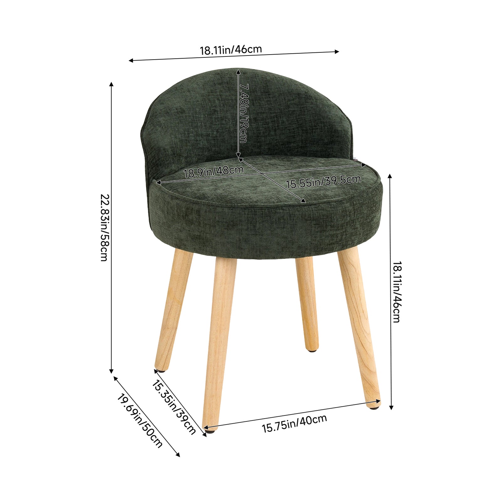 Breeins Chenille Dressing Table Stool With Rubberwood Legs