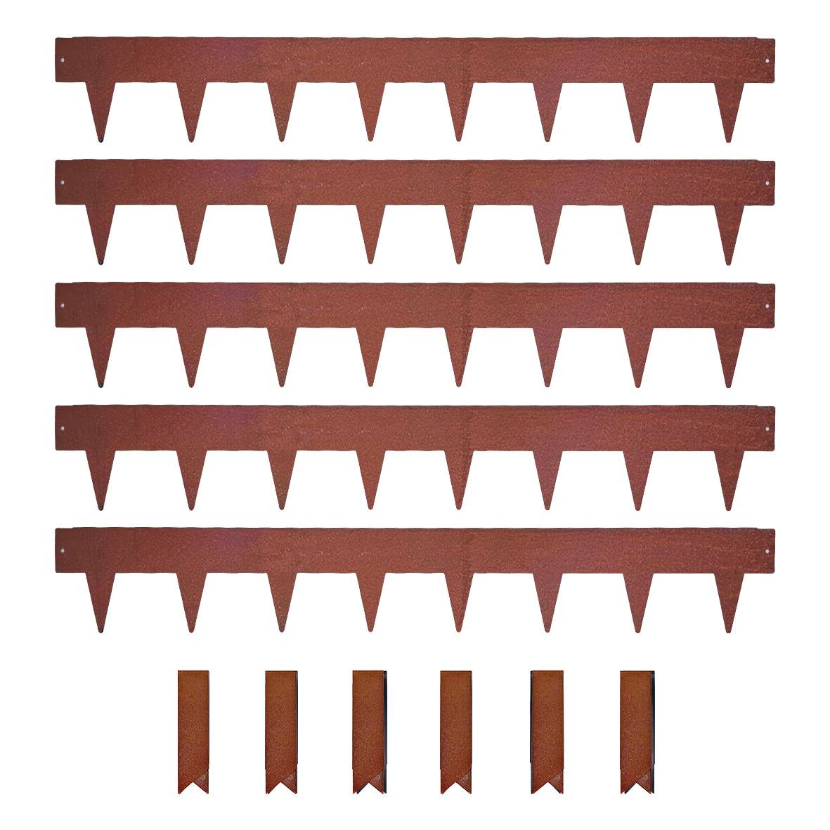 1m Heavy Duty Metal Garden Borders With Pega - Set Of 5 | Rust