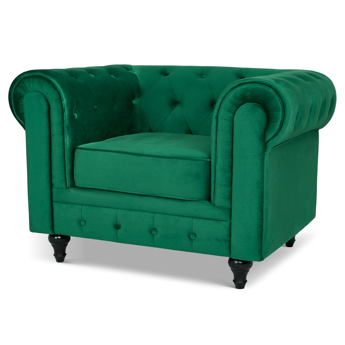 Chesterfield Scroll Arm Velvet Sofa 1 Seater | Emerald