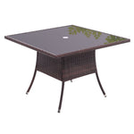Square Garden Wicker Tempered Glass Table With Parasol Hole - 105cm X 72cm H | One Size | Brown