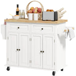 Rolling Kitchen Island Cart With Rubber Wood Top, Spices Cream White