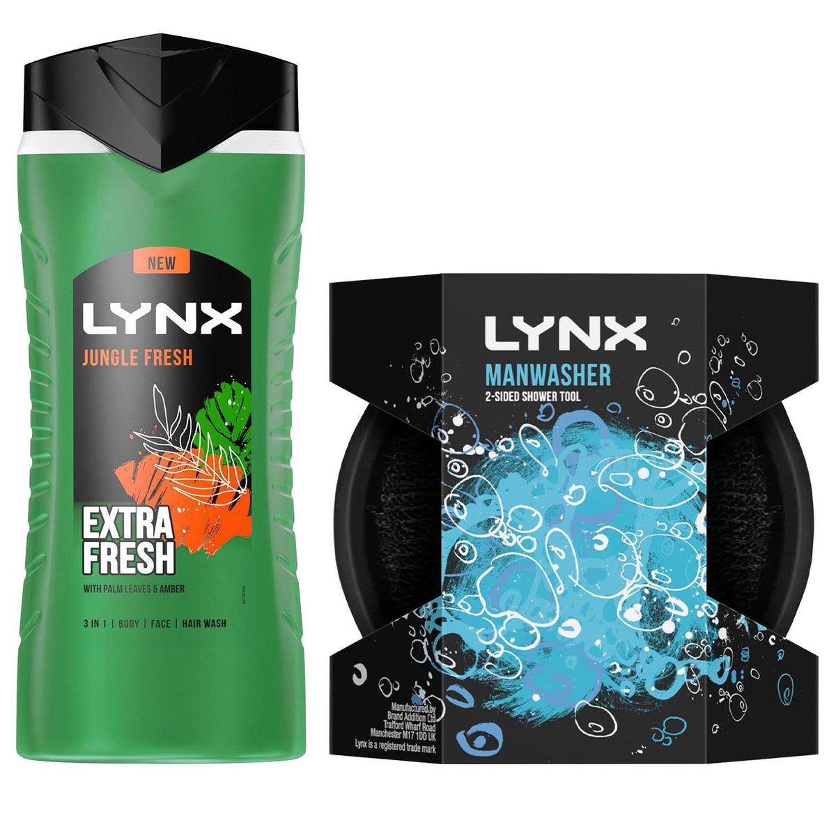 Jungle Fresh Shower Gel 500ml With Manwasher 2-sided Shower Tool | Set of 6