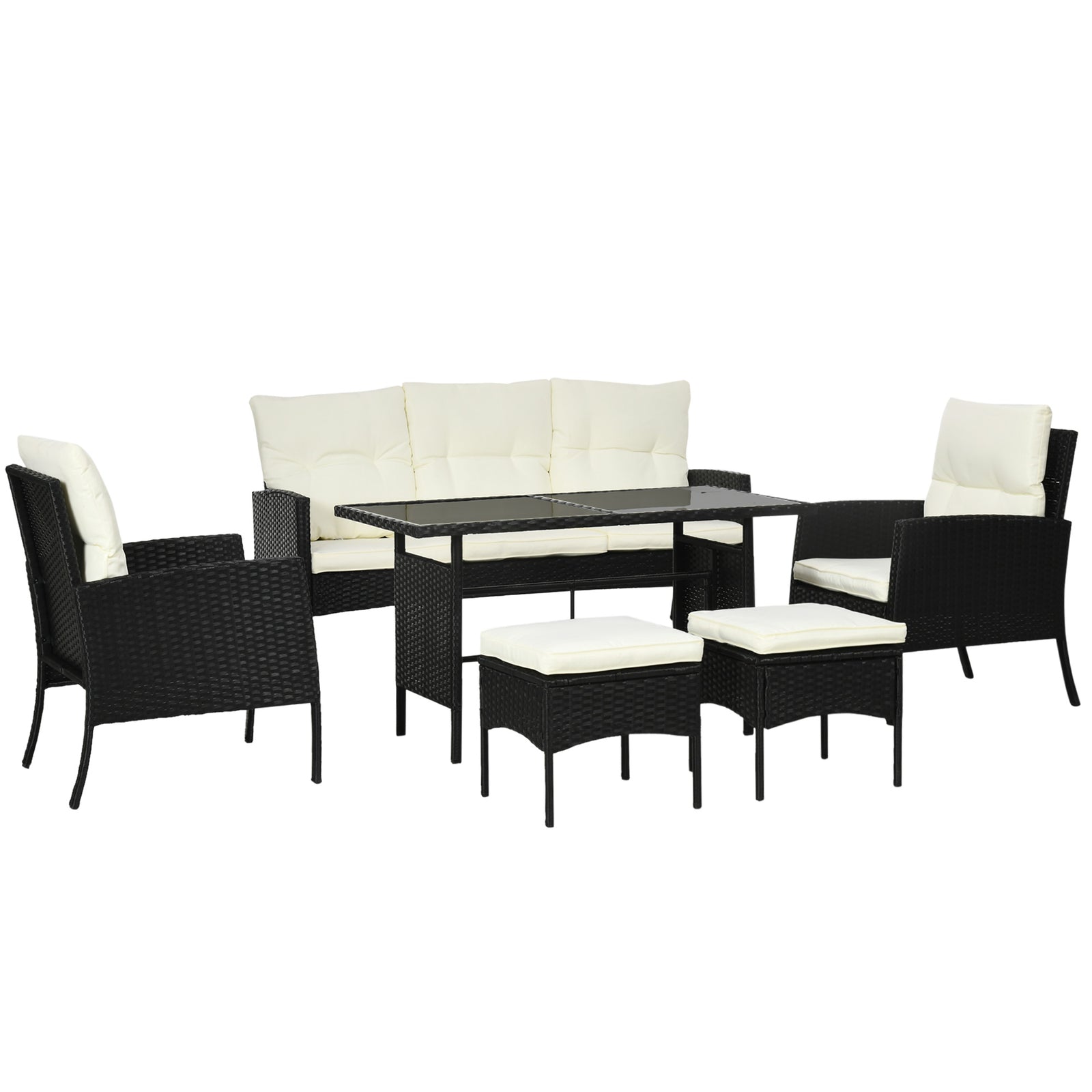 Rattan Garden Furniture Set W/2 Armchairs Sofa 2 Footstools | White