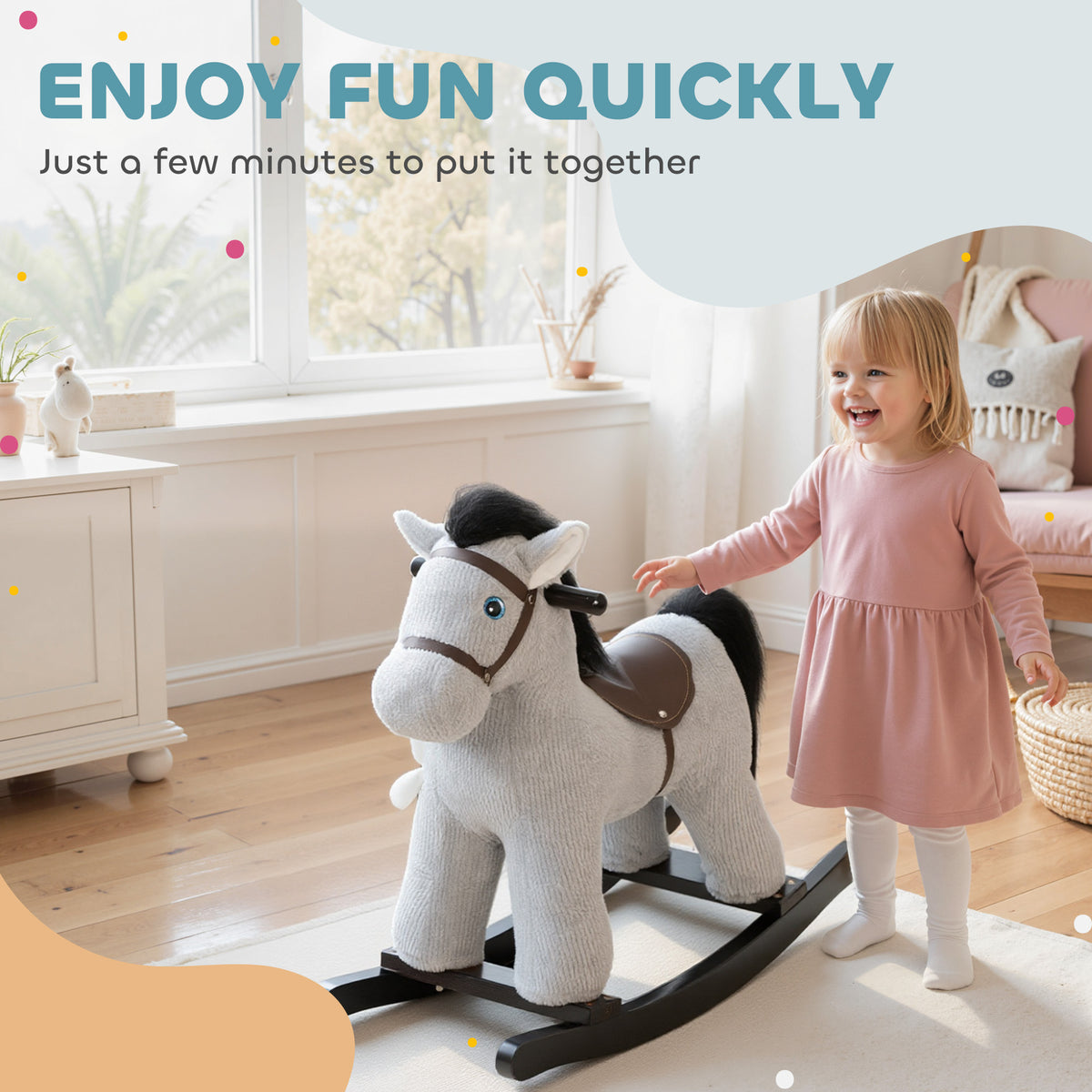 AIYAPLAY Baby Rocking Horse, Toddler Animal Rocker For Kids Aged 2–5, Grey