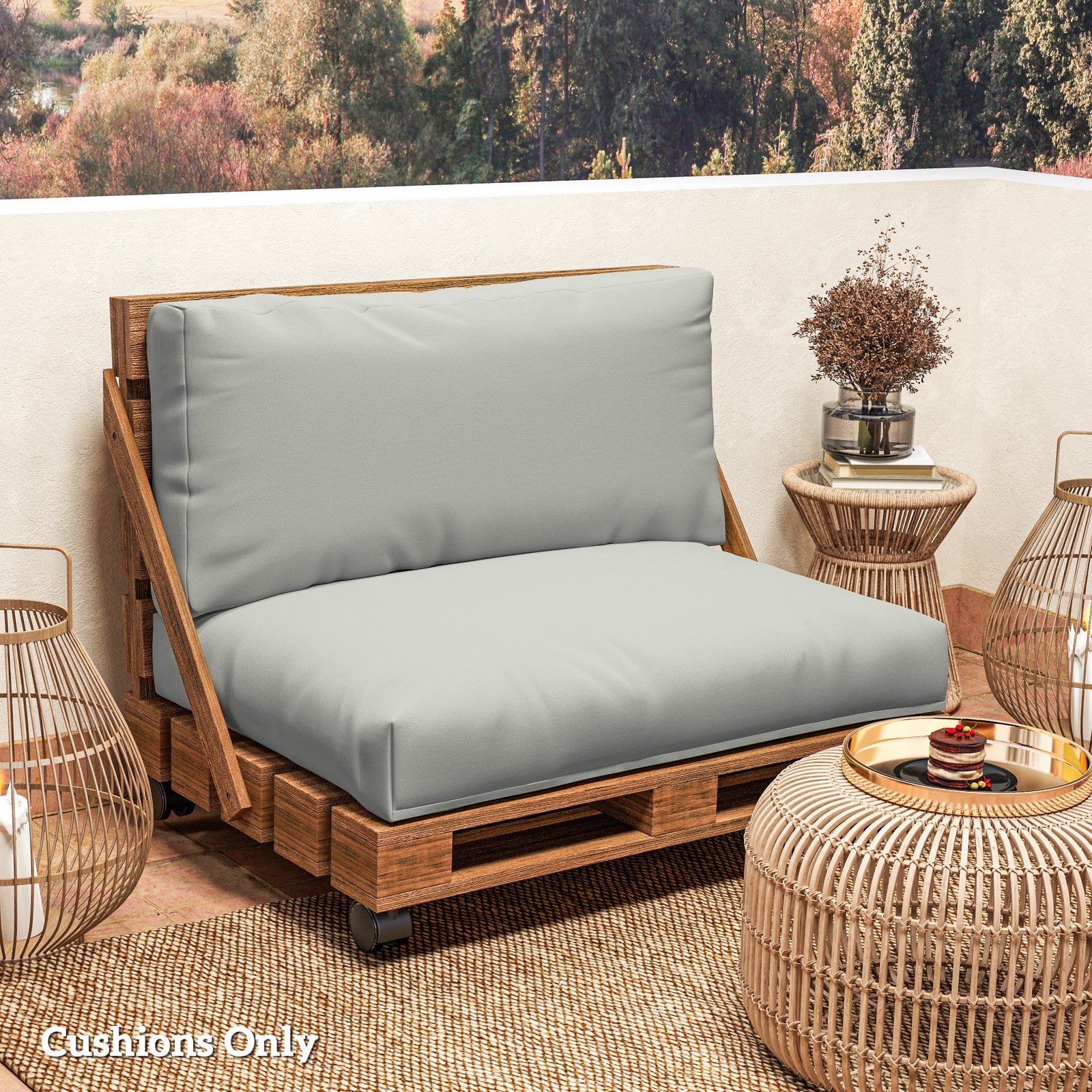 2 Seat Pallet Cushions 20cm Thick Outdoor Seat Pads | Light Grey