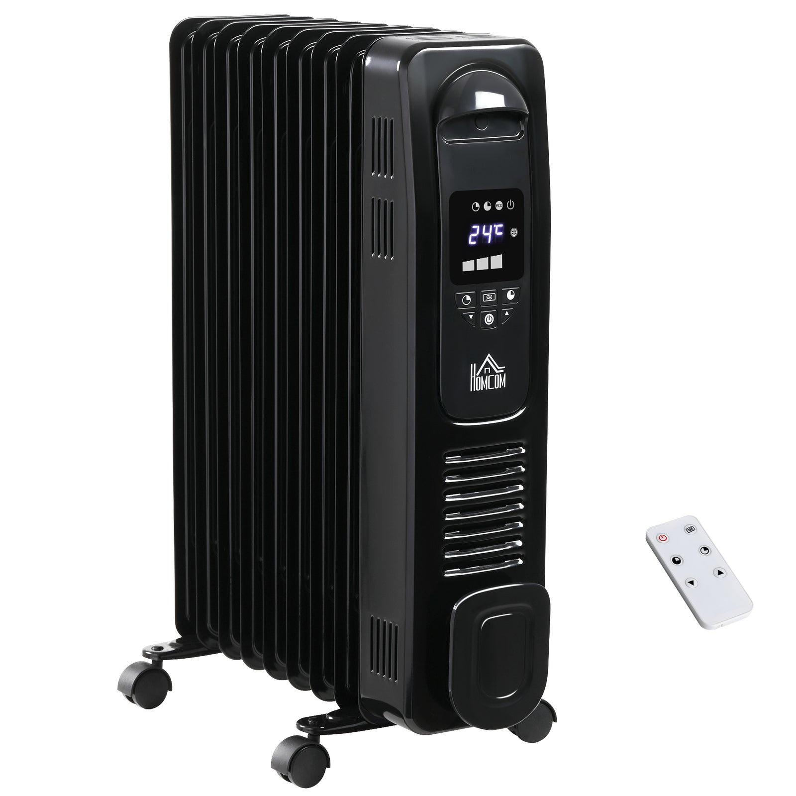 Oil Filled Radiator Electric Heater 3 Heat Settings Remote | One Size | Black