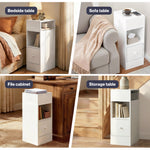 Bedside Tables Modern Nightstand White Storage Drawer Shelf For Bedroom | White