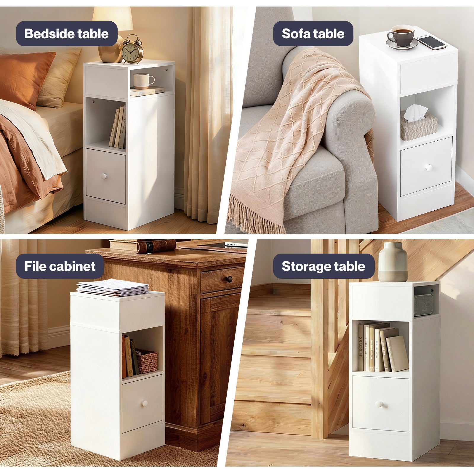 Bedside Tables Modern Nightstand White Storage Drawer Shelf For Bedroom | White