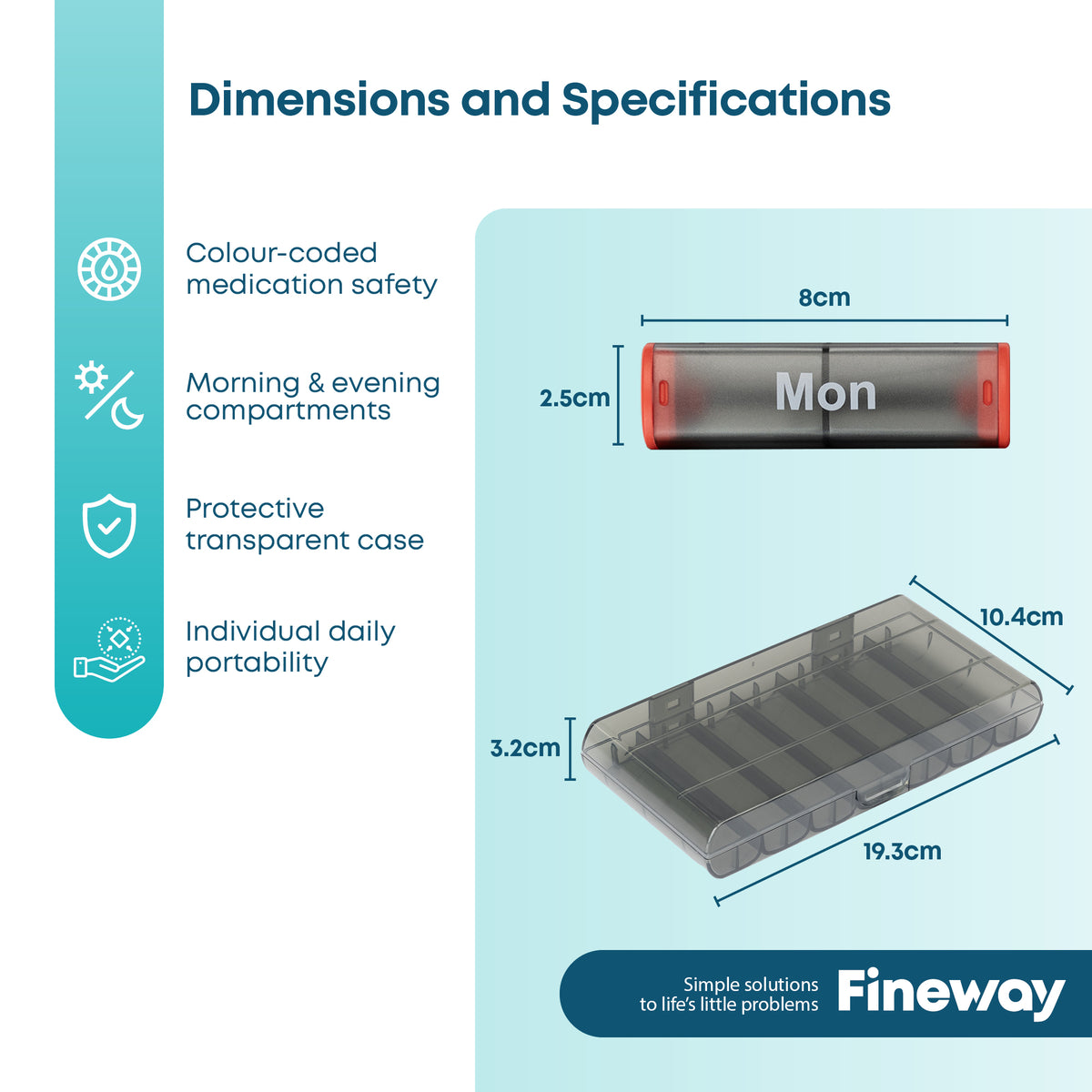 Fineway Weekly Pill Organiser Morning/evening With Storage Box - 7 Day Colour-coded