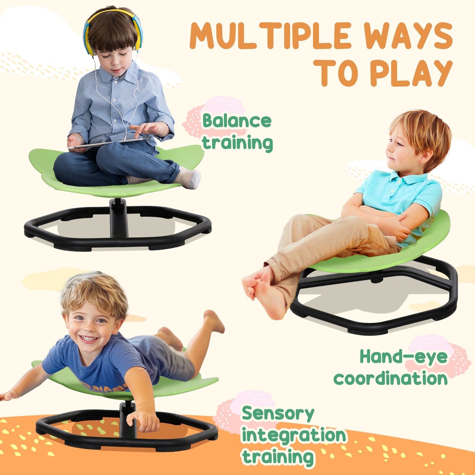 Sensory Spinning Chair For Autism Kids, For Coordination & Balance | Green