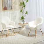 Accent Chair Set Of 2, Cashmere, Steel Legs, White