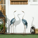Crane Garden Statue Set, Steel, Multi-colour, Patio Decor